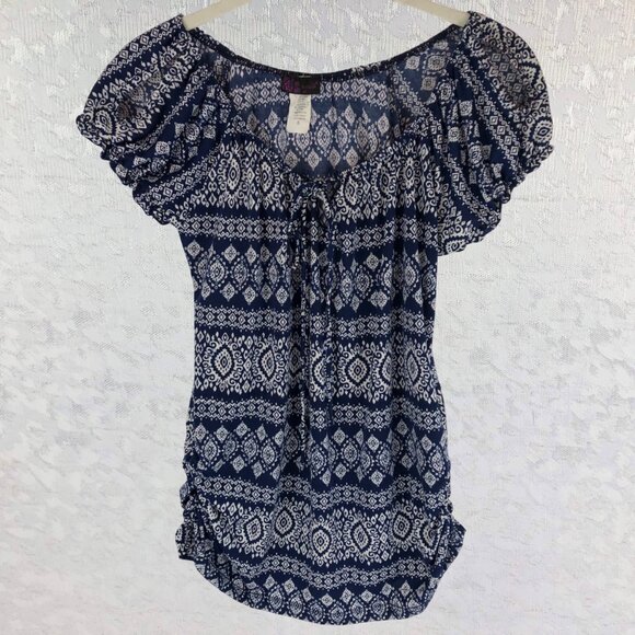 Agenda Dark Blue and White Cold Shoulder Scoop Neck Top Size S - Picture 1 of 12